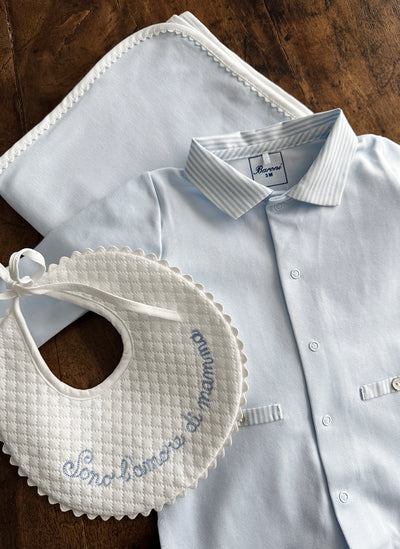 Jersey Sleepsuit With Striped Collar