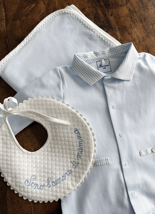 Jersey Sleepsuit With Striped Collar
