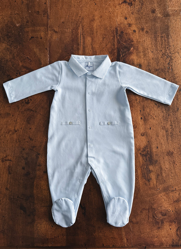 Jersey Sleepsuit With Striped Collar