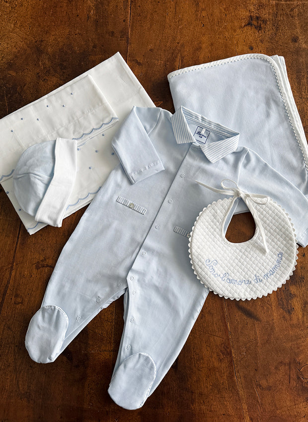 Jersey Sleepsuit With Striped Collar