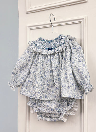 Smock Two Piece Blue Flower Set