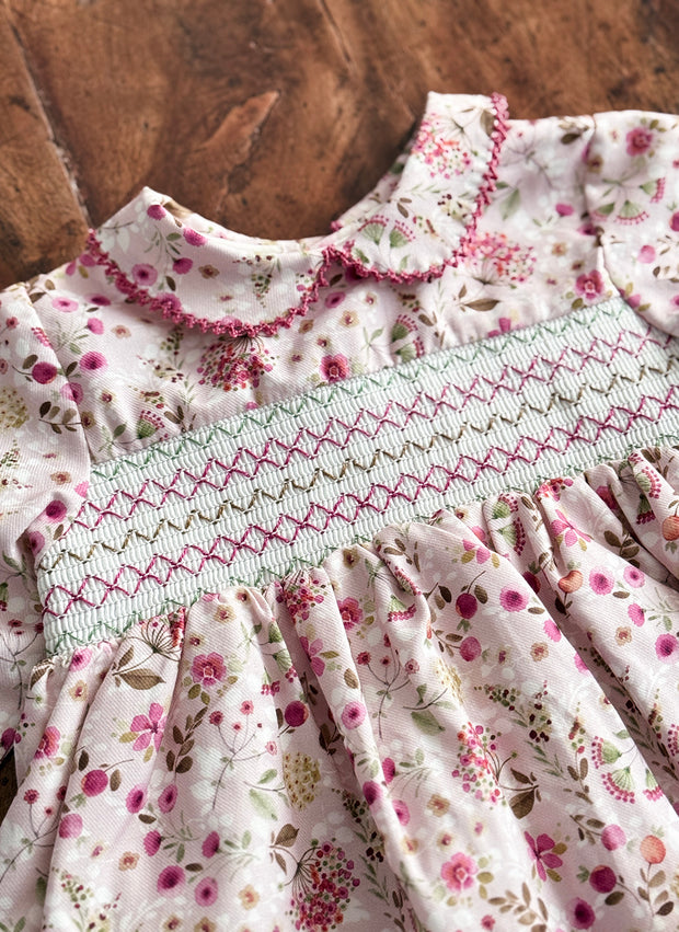 Long Sleeve Flower Smock Dress
