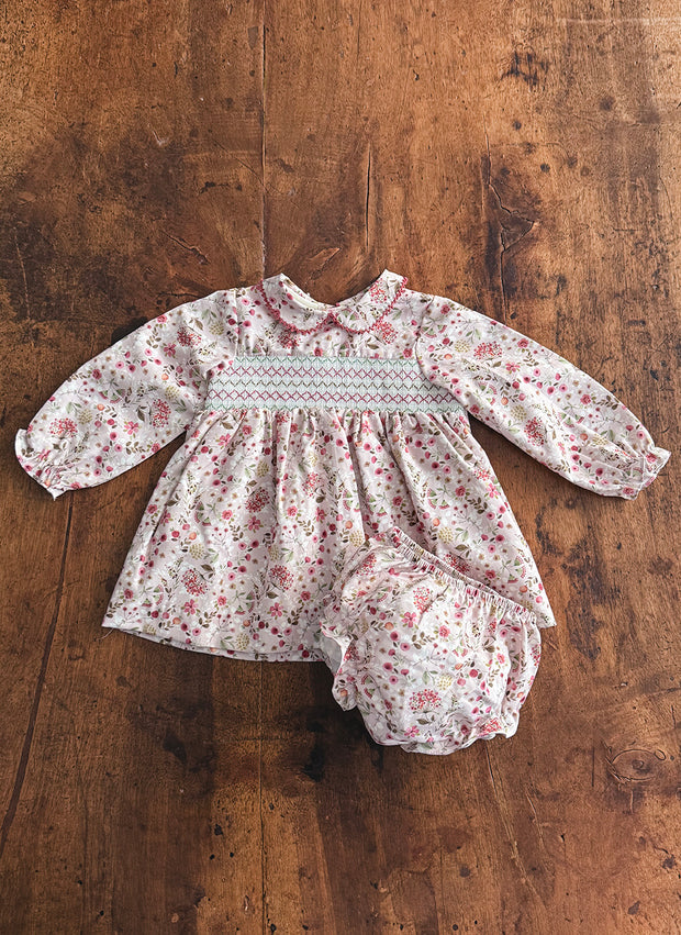 Long Sleeve Flower Smock Dress