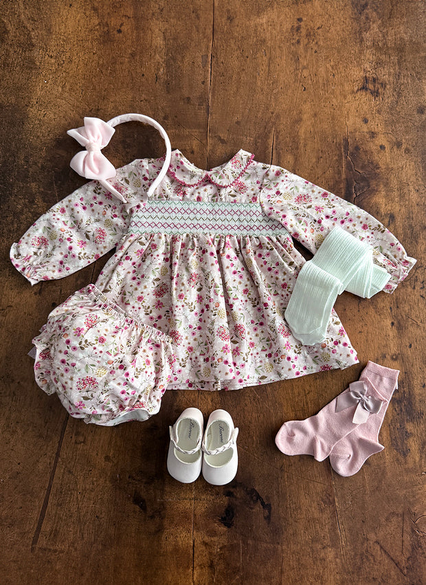 Long Sleeve Flower Smock Dress