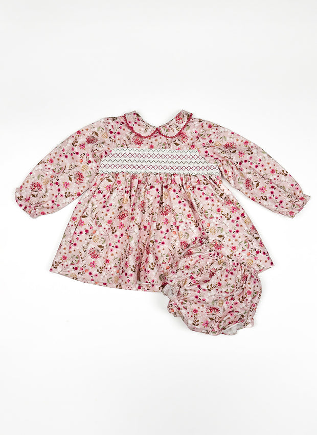 Long Sleeve Flower Smock Dress
