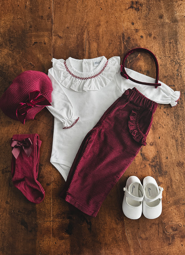 Rouche Collar Bodysuit - Bordeaux