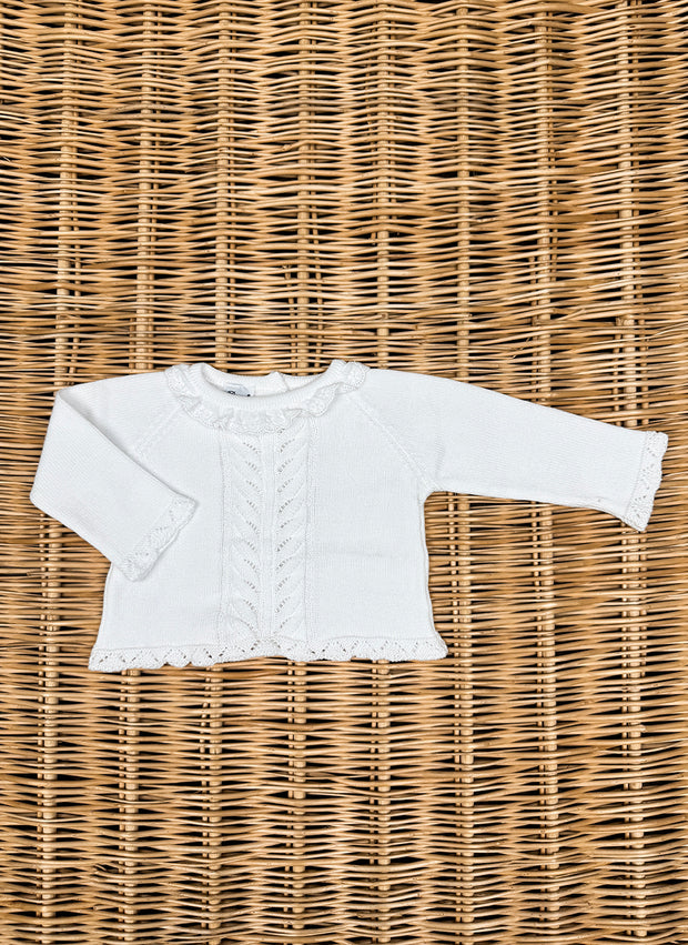 Tre pezzi in maglia di puro cotone con colletto in Sangallo