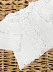 Tre pezzi in maglia di puro cotone con colletto in Sangallo