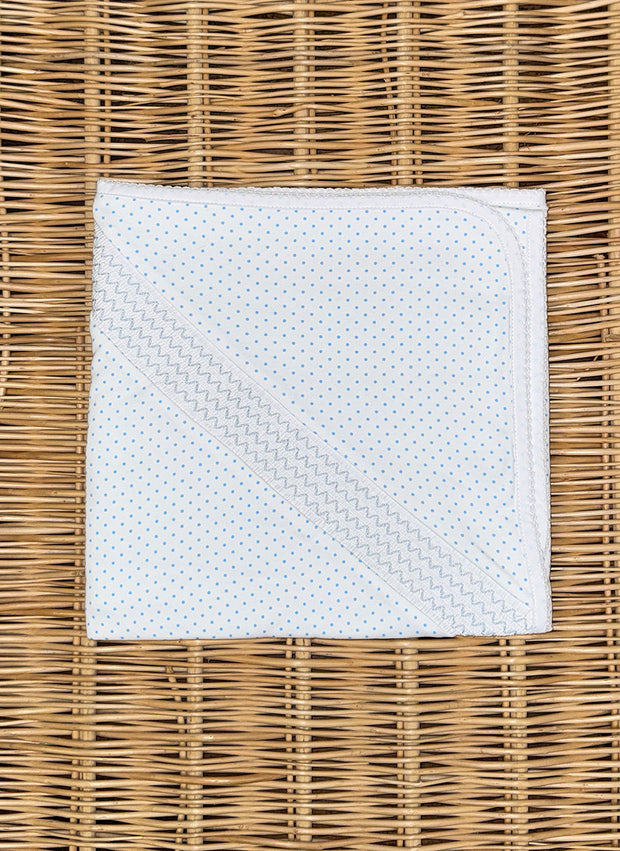 Jersey Blanket With Pois and Smock - Light Blue