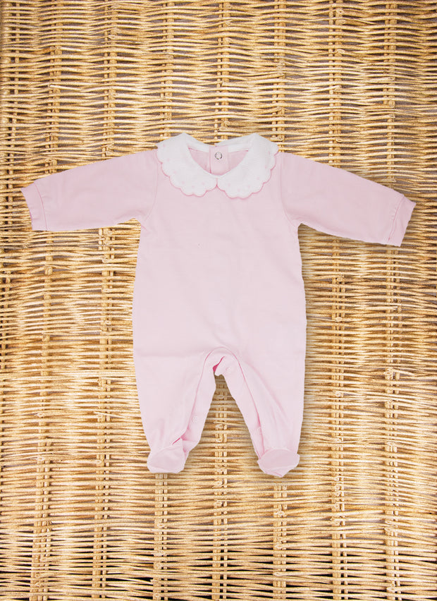 Jersey Sleepsuit with embroidered collar with Pois - Baby girl baroni firenze
