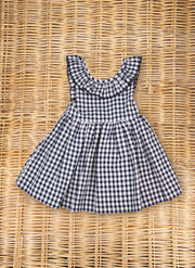 Blue Checked Dress with Rouche