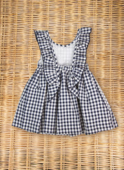 Blue Checked Dress with Rouche